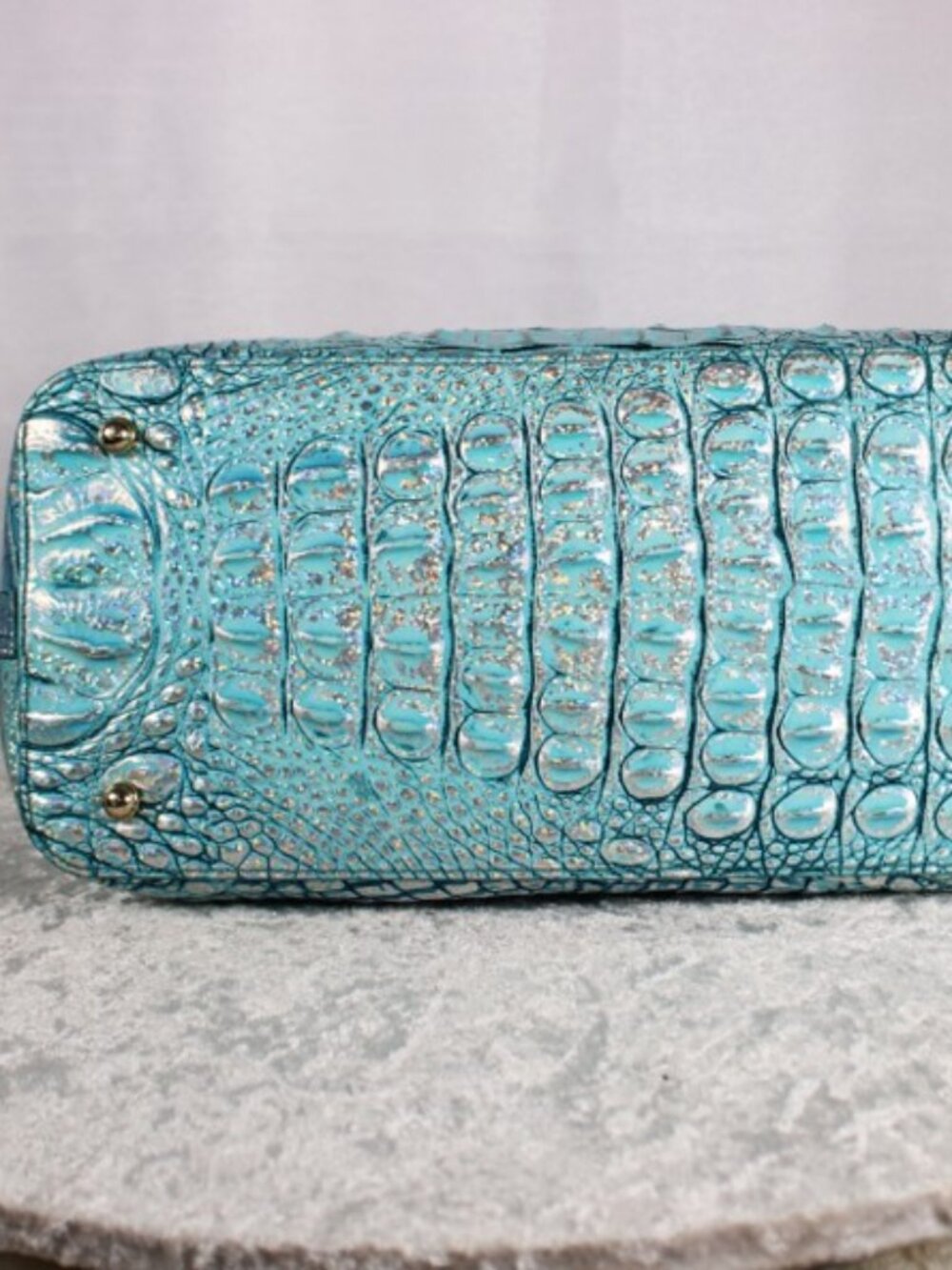 Brahmin Baby Blue Iridescent Croc Embossed Leather Satchel Wallet Set - Picture 8 of 15